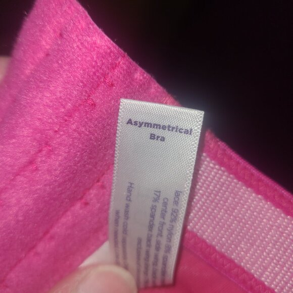 Cacique Bra Size 38DDD Asymmetrical Balconette Hot Pink Lace Sexy Flirty Girly - Picture 6 of 6